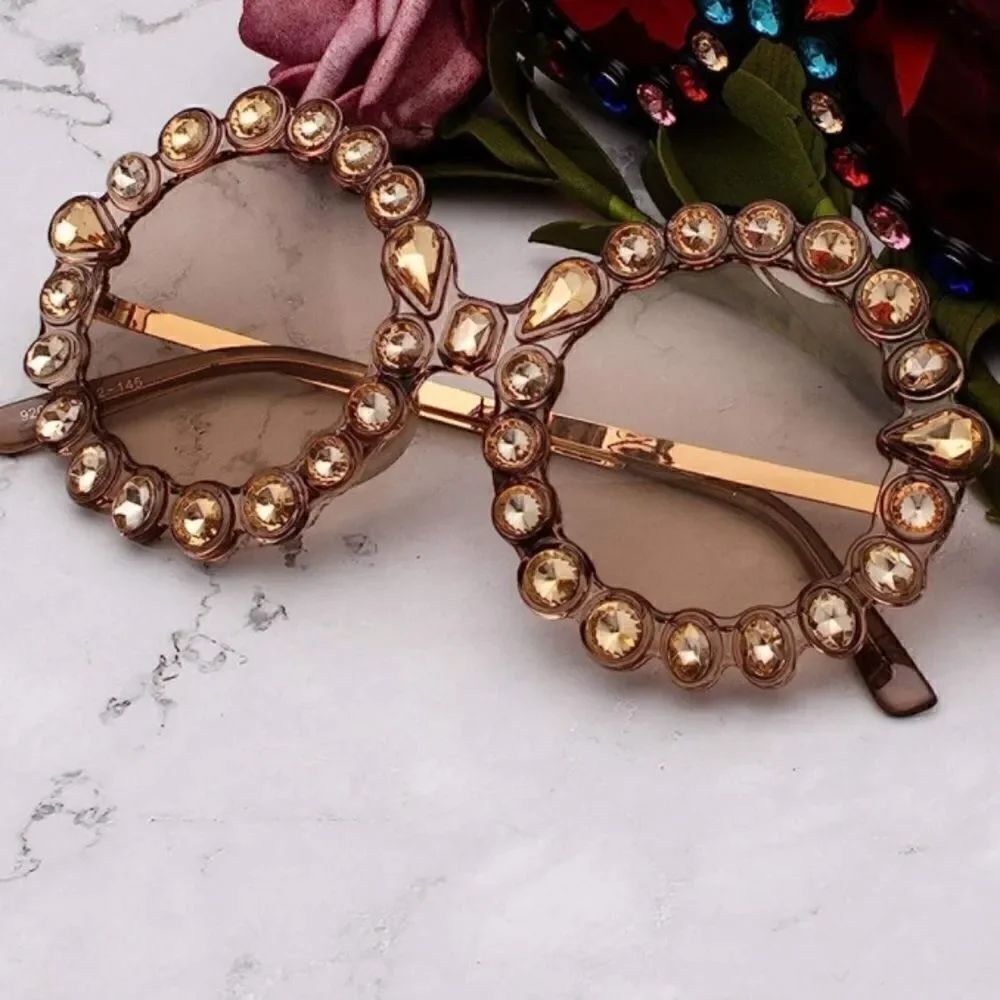 Crystal Women Big Rhinestone Sunglasses Oversized Round